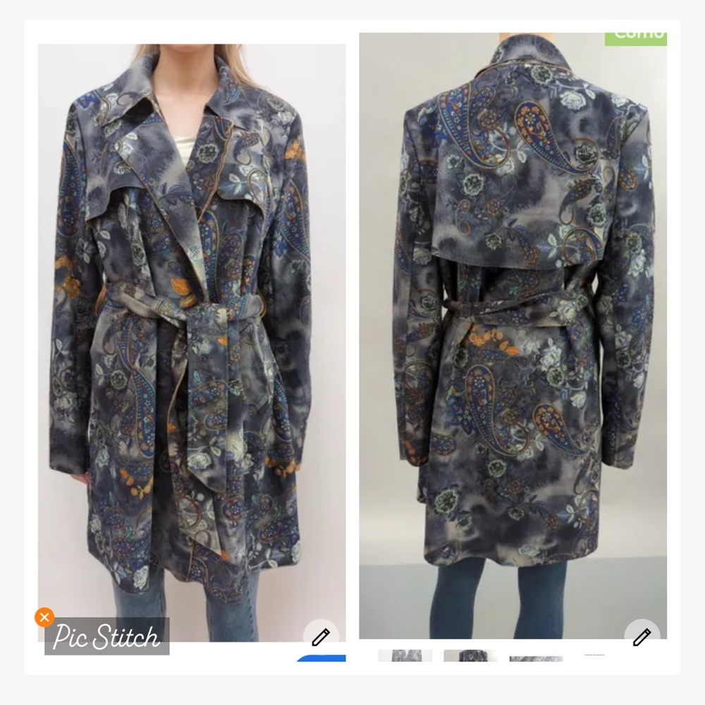 Anthropologie Solitaire Faux Suede Belted Paisley Trench Coat